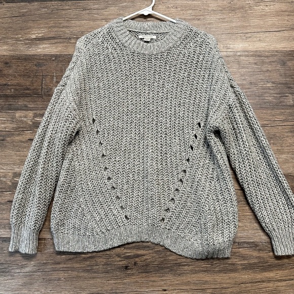 American Eagle Outfitters Gray Crew Neck Sweater with Decorative Eyelets - Picture 1 of 7